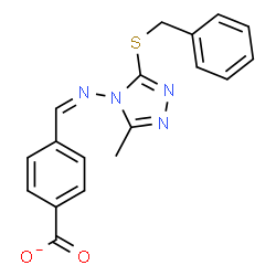ChemSpider 2D Image | 4-[(Z)-{[3-(Benzylsulfanyl)-5-methyl-4H-1,2,4-triazol-4-yl]imino}methyl]benzoate | C18H15N4O2S