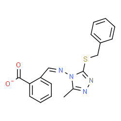 ChemSpider 2D Image | 2-[(Z)-{[3-(Benzylsulfanyl)-5-methyl-4H-1,2,4-triazol-4-yl]imino}methyl]benzoate | C18H15N4O2S