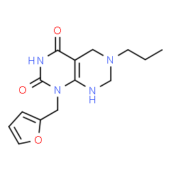 ChemSpider 2D Image | 1-(2-Furylmethyl)-6-propyl-5,6,7,8-tetrahydropyrimido[4,5-d]pyrimidine-2,4(1H,3H)-dione | C14H18N4O3