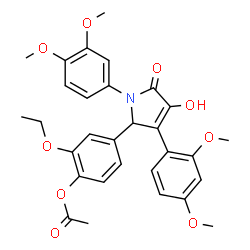 ChemSpider 2D Image | 4-[3-(2,4-Dimethoxyphenyl)-1-(3,4-dimethoxyphenyl)-4-hydroxy-5-oxo-2,5-dihydro-1H-pyrrol-2-yl]-2-ethoxyphenyl acetate | C30H31NO9