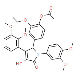 ChemSpider 2D Image | 4-[3-(2,3-Dimethoxyphenyl)-1-(3,4-dimethoxyphenyl)-4-hydroxy-5-oxo-2,5-dihydro-1H-pyrrol-2-yl]-2-ethoxyphenyl acetate | C30H31NO9