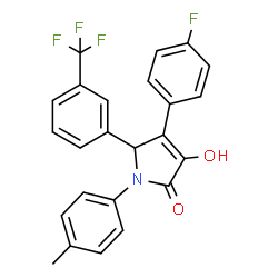 ChemSpider 2D Image | 4-(4-Fluorophenyl)-3-hydroxy-1-(4-methylphenyl)-5-[3-(trifluoromethyl)phenyl]-1,5-dihydro-2H-pyrrol-2-one | C24H17F4NO2