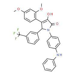 ChemSpider 2D Image | 1-(4-Anilinophenyl)-4-(2,4-dimethoxyphenyl)-3-hydroxy-5-[3-(trifluoromethyl)phenyl]-1,5-dihydro-2H-pyrrol-2-one | C31H25F3N2O4