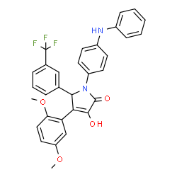 ChemSpider 2D Image | 1-(4-Anilinophenyl)-4-(2,5-dimethoxyphenyl)-3-hydroxy-5-[3-(trifluoromethyl)phenyl]-1,5-dihydro-2H-pyrrol-2-one | C31H25F3N2O4