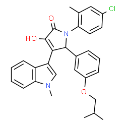 ChemSpider 2D Image | 1-(4-Chloro-2-methylphenyl)-3-hydroxy-5-(3-isobutoxyphenyl)-4-(1-methyl-1H-indol-3-yl)-1,5-dihydro-2H-pyrrol-2-one | C30H29ClN2O3