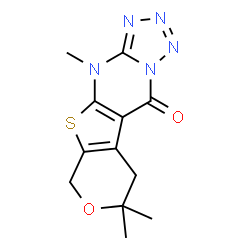 ChemSpider 2D Image | 4,8,8-Trimethyl-4,6,8,9-tetrahydro-10H-pyrano[4',3':4,5]thieno[2,3-d]tetrazolo[1,5-a]pyrimidin-10-one | C12H13N5O2S