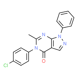 ChemSpider 2D Image | 5-(4-Chlorophenyl)-6-methyl-1-phenyl-1,5-dihydro-4H-pyrazolo[3,4-d]pyrimidin-4-one | C18H13ClN4O