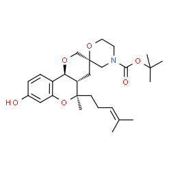 ChemSpider 2D Image | 2-Methyl-2-propanyl (2R,4a'S,5'R,10b'S)-8'-hydroxy-5'-methyl-5'-(4-methyl-3-penten-1-yl)-4a',10b'-dihydro-4H,4'H,5'H-spiro[1,4-oxazinane-2,3'-pyrano[3,2-c]chromene]-4-carboxylate | C27H39NO6