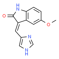 ChemSpider 2D Image | (3E)-3-(1H-Imidazol-4-ylmethylene)-5-methoxy-1,3-dihydro-2H-indol-2-one | C13H11N3O2