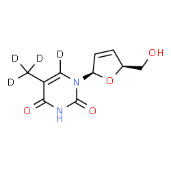 ChemSpider 2D Image | 1-[(2R,5S)-5-(Hydroxymethyl)-2,5-dihydro-2-furanyl]-5-(~2~H_3_)methyl-2,4(1H,3H)-(6-~2~H)pyrimidinedione | C10H8D4N2O4