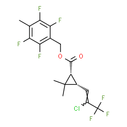 ChemSpider 2D Image | 2,3,5,6-Tetrafluoro-4-methylbenzyl (1R,3R)-3-[(1Z)-2-chloro-3,3,3-trifluoro-1-propen-1-yl]-2,2-dimethylcyclopropanecarboxylate | C17H14ClF7O2