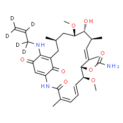 ChemSpider 2D Image | (4Z,6E,8S,9S,10E,12S,13R,14S,16R)-13-Hydroxy-8,14-dimethoxy-4,10,12,16-tetramethyl-3,20,22-trioxo-19-[(~2~H_5_)-2-propen-1-ylamino]-2-azabicyclo[16.3.1]docosa-1(21),4,6,10,18-pentaen-9-yl carbamate | C31H38D5N3O8