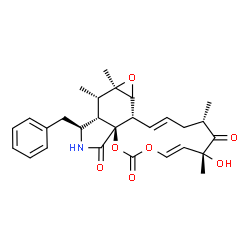 ChemSpider 2D Image | (1E,4S,6R,7E,11aS,14S,14aS,15S,15aR,16bS)-14-Benzyl-6-hydroxy-4,6,15,15a-tetramethyl-3,13,14,14a,15,15a,16a,16b-octahydro[1,3]dioxacyclotridecino[4,5-d]oxireno[f]isoindole-5,10,12(4H,6H)-trione | C28H33NO7