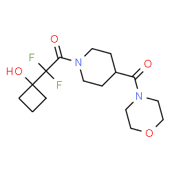 ChemSpider 2D Image | 2,2-Difluoro-2-(1-hydroxycyclobutyl)-1-[4-(4-morpholinylcarbonyl)-1-piperidinyl]ethanone | C16H24F2N2O4