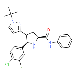 ChemSpider 2D Image | (5R)-5-(4-Chloro-3-fluorophenyl)-4-[1-(2-methyl-2-propanyl)-1H-pyrazol-3-yl]-N-phenyl-L-prolinamide | C24H26ClFN4O