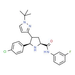 ChemSpider 2D Image | (5R)-5-(4-Chlorophenyl)-N-(3-fluorophenyl)-4-[1-(2-methyl-2-propanyl)-1H-pyrazol-3-yl]-L-prolinamide | C24H26ClFN4O