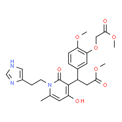 ChemSpider 2D Image | Methyl 3-{4-hydroxy-1-[2-(1H-imidazol-4-yl)ethyl]-6-methyl-2-oxo-1,2-dihydro-3-pyridinyl}-3-[4-methoxy-3-(2-methoxy-2-oxoethoxy)phenyl]propanoate | C25H29N3O8