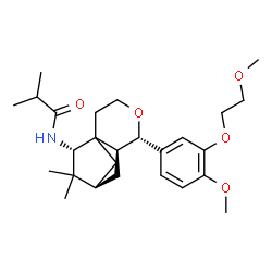 ChemSpider 2D Image | N-{(5S,6S,8R,10S)-5-[4-Methoxy-3-(2-methoxyethoxy)phenyl]-9,9-dimethyl-4-oxatricyclo[6.2.1.0~1,6~]undec-10-yl}-2-methylpropanamide | C26H39NO5