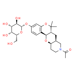 ChemSpider 2D Image | (6aR,7aS,11aR,12aR)-9-Acetyl-6,6-dimethyl-6a,7a,8,9,10,11,11a,12a-octahydro-6H,7H-chromeno[3',4':5,6]pyrano[3,2-c]pyridin-3-yl beta-D-galactopyranoside | C25H35NO9