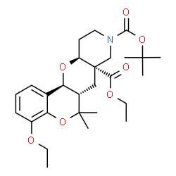 ChemSpider 2D Image | 7a-Ethyl 9-(2-methyl-2-propanyl) (6aS,7aS,11aS,12aS)-4-ethoxy-6,6-dimethyl-6a,11,11a,12a-tetrahydro-6H,7H-chromeno[3',4':5,6]pyrano[3,2-c]pyridine-7a,9(8H,10H)-dicarboxylate | C27H39NO7