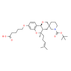 ChemSpider 2D Image | 5-{[(3S,4a'S,5'R,10b'S)-5'-Methyl-5'-(4-methyl-3-penten-1-yl)-1-{[(2-methyl-2-propanyl)oxy]carbonyl}-4a',10b'-dihydro-4'H,5'H-spiro[piperidine-3,3'-pyrano[3,2-c]chromen]-8'-yl]oxy}pentanoic acid | C33H49NO7
