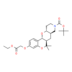 ChemSpider 2D Image | 2-Methyl-2-propanyl (6aR,7aR,11aR,12aR)-3-(2-ethoxy-2-oxoethoxy)-6,6-dimethyl-6a,7a,10,11,11a,12a-hexahydro-6H,7H-chromeno[3',4':5,6]pyrano[3,2-c]pyridine-9(8H)-carboxylate | C26H37NO7