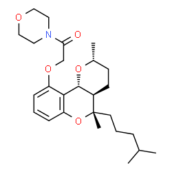 ChemSpider 2D Image | 2-{[(2R,4aR,5S,10bR)-2,5-Dimethyl-5-(4-methylpentyl)-3,4,4a,10b-tetrahydro-2H,5H-pyrano[3,2-c]chromen-10-yl]oxy}-1-(4-morpholinyl)ethanone | C26H39NO5