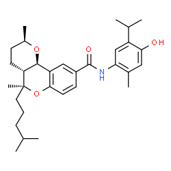 ChemSpider 2D Image | (2R,4aR,5S,10bR)-N-(4-Hydroxy-5-isopropyl-2-methylphenyl)-2,5-dimethyl-5-(4-methylpentyl)-3,4,4a,10b-tetrahydro-2H,5H-pyrano[3,2-c]chromene-9-carboxamide | C31H43NO4