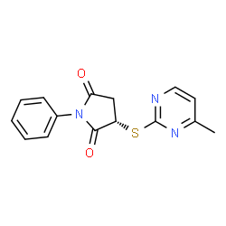 ChemSpider 2D Image | (3S)-3-[(4-Methyl-2-pyrimidinyl)sulfanyl]-1-phenyl-2,5-pyrrolidinedione | C15H13N3O2S
