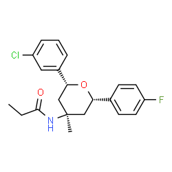 ChemSpider 2D Image | N-[(2R,4R,6S)-2-(3-Chlorophenyl)-6-(4-fluorophenyl)-4-methyltetrahydro-2H-pyran-4-yl]propanamide | C21H23ClFNO2