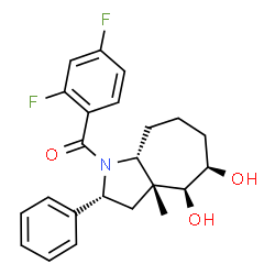 ChemSpider 2D Image | (2,4-Difluorophenyl)[(2R,3aR,4S,5R,8aR)-4,5-dihydroxy-3a-methyl-2-phenyloctahydrocyclohepta[b]pyrrol-1(2H)-yl]methanone | C23H25F2NO3