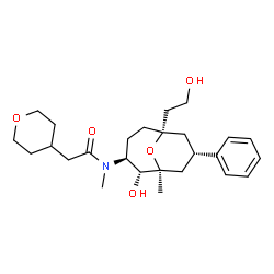 ChemSpider 2D Image | N-[(1S,2R,3S,6S,8S)-2-Hydroxy-6-(2-hydroxyethyl)-1-methyl-8-phenyl-10-oxabicyclo[4.3.1]dec-3-yl]-N-methyl-2-(tetrahydro-2H-pyran-4-yl)acetamide | C26H39NO5