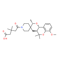 ChemSpider 2D Image | 5-[(2'S,4a'S,10b'S)-7'-Methoxy-2',5',5'-trimethyl-4a',10b'-dihydro-1H,4'H,5'H-spiro[piperidine-4,3'-pyrano[3,2-c]chromen]-1-yl]-3,3-dimethyl-5-oxopentanoic acid | C27H39NO6