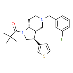 ChemSpider 2D Image | 1-[(3S,3aS,7aR)-5-(3-Fluorobenzyl)-3-(3-thienyl)octahydro-1H-pyrrolo[3,2-c]pyridin-1-yl]-2,2-dimethyl-1-propanone | C23H29FN2OS