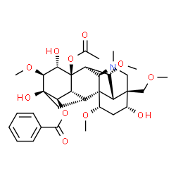 ChemSpider 2D Image | (1beta,3beta,6beta,8alpha,9alpha,11beta,13alpha,14alpha,15beta,16alpha)-8-Acetoxy-3,13,15-trihydroxy-1,6,16-trimethoxy-4-(methoxymethyl)-20-methylaconitan-14-yl benzoate | C33H45NO11