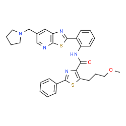 ChemSpider 2D Image | 5-(3-Methoxypropyl)-2-phenyl-N-{2-[6-(1-pyrrolidinylmethyl)[1,3]thiazolo[5,4-b]pyridin-2-yl]phenyl}-1,3-thiazole-4-carboxamide | C31H31N5O2S2