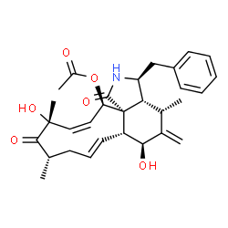 ChemSpider 2D Image | (3S,3aR,6S,6aR,7E,10S,12R,13Z,15R,15aR)-3-Benzyl-6,12-dihydroxy-4,10,12-trimethyl-5-methylene-1,11-dioxo-2,3,3a,4,5,6,6a,9,10,11,12,15-dodecahydro-1H-cycloundeca[d]isoindol-15-yl acetate | C30H37NO6