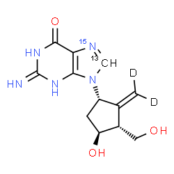 ChemSpider 2D Image | 9-[(1S,3R,4S)-4-Hydroxy-3-(hydroxymethyl)-2-(~2~H_2_)methylenecyclopentyl]-2-imino(8-~13~C,7-~15~N)-1,2,3,9-tetrahydro-6H-purin-6-one | C1113CH13D2N415NO3