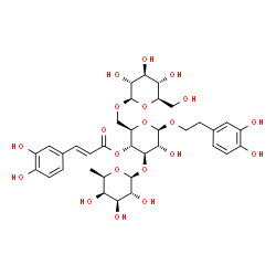 ChemSpider 2D Image | 2-(3,4-Dihydroxyphenyl)ethyl 6-deoxy-beta-D-galactopyranosyl-(1->3)-[beta-D-glucopyranosyl-(1->6)]-4-O-[(2E)-3-(3,4-dihydroxyphenyl)-2-propenoyl]-beta-D-glucopyranoside | C35H46O20