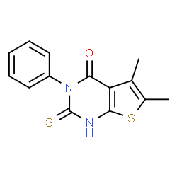 ChemSpider 2D Image | 2-Mercapto-5,6-dimethyl-3-phenyl-3H-thieno[2,3-d]pyrimidin-4-one | C14H12N2OS2