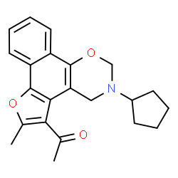 ChemSpider 2D Image | 1-(3-Cyclopentyl-6-methyl-3,4-dihydro-2H-furo[3',2':3,4]naphtho[2,1-e][1,3]oxazin-5-yl)ethanone | C22H23NO3