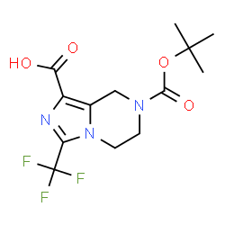 ChemSpider 2D Image | 7-{[(2-Methyl-2-propanyl)oxy]carbonyl}-3-(trifluoromethyl)-5,6,7,8-tetrahydroimidazo[1,5-a]pyrazine-1-carboxylic acid | C13H16F3N3O4