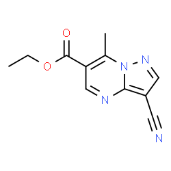 ChemSpider 2D Image | Ethyl 3-cyano-7-methylpyrazolo[1,5-a]pyrimidine-6-carboxylate | C11H10N4O2