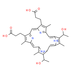 ChemSpider 2D Image | 3,3'-[7,12-Bis(1-hydroxyethyl)-3,8,13,17-tetramethyl-2,18-porphyrindiyl]dipropanoic acid | C34H38N4O6