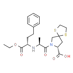 ChemSpider 2D Image | (8R)-7-[(2S)-2-{[(2S)-1-Ethoxy-1-oxo-4-phenyl-2-butanyl]amino}propanoyl]-1,4-dithia-7-azaspiro[4.4]nonane-8-carboxylic acid (non-preferred name) | C22H30N2O5S2