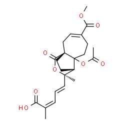 ChemSpider 2D Image | (2Z,4E)-5-[(1R,8S,9R)-7-Acetoxy-4-(methoxycarbonyl)-9-methyl-11-oxo-10-oxatricyclo[6.3.2.0~1,7~]tridec-3-en-9-yl]-2-methyl-2,4-pentadienoic acid | C23H28O8