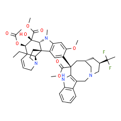 ChemSpider 2D Image | Methyl (2beta,3beta,4beta,5xi,12beta,19alpha)-4-acetoxy-15-[(12S,14S,16R)-16-(1,1-difluoroethyl)-12-(methoxycarbonyl)-1,10-diazatetracyclo[12.3.1.0~3,11~.0~4,9~]octadeca-3(11),4,6,8-tetraen-12-yl]-3-h
ydroxy-16-methoxy-1-methyl-6,7-didehydroaspidospermidine-3-carboxylate | C45H54F2N4O8