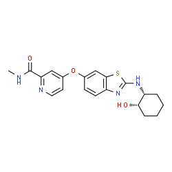 ChemSpider 2D Image | 4-[(2-{[(1R,2S)-2-Hydroxycyclohexyl]amino}-1,3-benzothiazol-6-yl)oxy]-N-methyl-2-pyridinecarboxamide | C20H22N4O3S