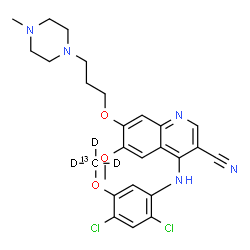 ChemSpider 2D Image | 4-({2,4-Dichloro-5-[(~13~C,~2~H_3_)methyloxy]phenyl}amino)-6-methoxy-7-[3-(4-methyl-1-piperazinyl)propoxy]-3-quinolinecarbonitrile | C2513CH26D3Cl2N5O3