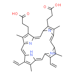ChemSpider 2D Image | 3,3'-(3,7,12,17-Tetramethyl-8,13-divinyl-2,18-porphyrindiyl)dipropanoic acid | C34H34N4O4